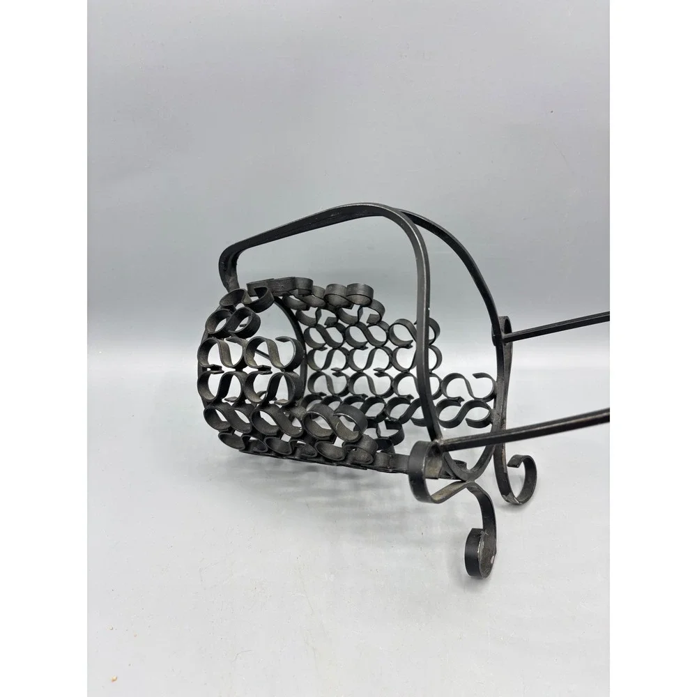 Vintage Wrought Iron Wine Bottle Holder Single Cradle Black Metal‎ Scrollwork